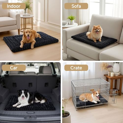 Washable Dog Bed Mat Crate Pad Soft Fluffy Pet Kennel Beds Dog Sleeping Mattress for Large Jumbo Medium Small Dogs, 48 x 30 Inch, Black - color: Black, size: 48.00" x 30.00" x 1.50"