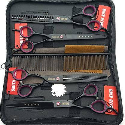 Professional Dog Grooming Shears Set Dogs Straight & thinning & Curved scissors & chunkers Scissorswith comb in 1 Set for Right-handed & Left-handed (7 in. Black Left-handed) - color: 7 In. Black Left-handed