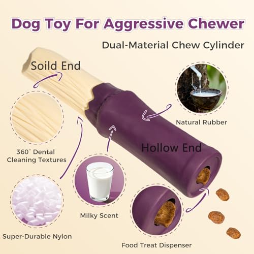 Dog Toys for Aggressive Chewers - Indestructible Extreme Tough Dog Chew Toys for Large, Medium, Small Breeds, Durable Chew Toys to Keep Them Busy, Treat Dispenser, Reduce Boredom, Teeth Cleaning - color: purple dispensing toy