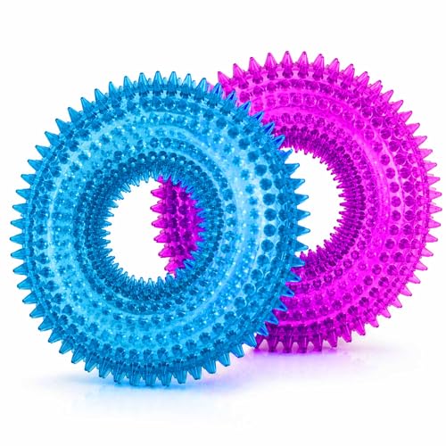 ADUCK Dog Squeaky Chew Toys for Aggressive Chewers, Small Medium Large Dogs Teeth Cleaning Soft Natural Rubber Float Toy for Indoor Outdoor Water Pool, Donut Ring Design 4.92 inch, Blue Purple - color: Blue Purple