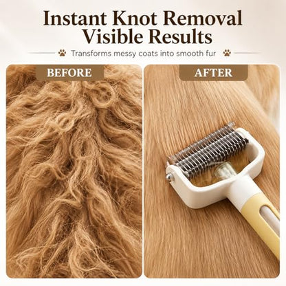 Dual-Sided Pet Grooming Comb,2‑in‑1 Professional Brush Deshedding Dog Brush with Spray Design, Dematting Comb Undercoat Rake for Long Haired Pet Grooming Tool - color: Pink + Blue