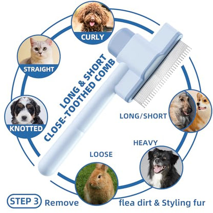Dog Brush for Shedding,7 PCS Pet Grooming Brush Kit to De-fur & Hair Slicker Deshedding Brushes with Undercoat Rake Comb Bath Brush&Nail Clipper for Grooming Short Long Haired Dogs Cats Blue - color: A-Blue
