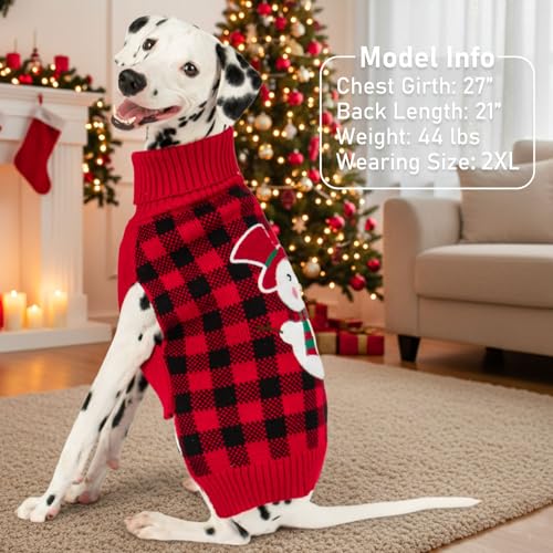 KYEESE Dog Christmas Sweater with Snowman Design, Turtleneck Dog Sweater for Small Dogs Boy Girl, Red Buffalo Plaid Knitwear with Leash Hole, Soft Warm Pet Clothes, Cozy Winter Outfit, Small - color: 4# Snowman, size: Small (4-7lbs)
