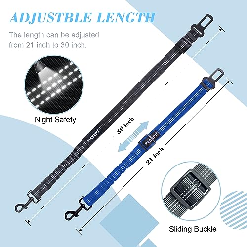 2 Pack Dog Seat Belt Adjustable Dog Car Seatbelts for Vehicle Nylon Pet Safety Seat Belt with Elastic Bungee Buffer Reflective & Durable Car Harness for Dogs… (Black + Blue) - color: Black + Blue