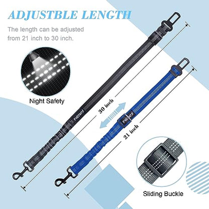 2 Pack Dog Seat Belt Adjustable Dog Car Seatbelts for Vehicle Nylon Pet Safety Seat Belt with Elastic Bungee Buffer Reflective & Durable Car Harness for Dogs… (Black + Blue) - color: Black + Blue