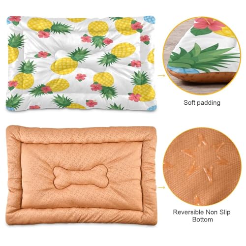 Pineapple Pattern Pet Bed Mat for Dogs and Cats, Soft Washable Crate Pad with Non-Slip Bottom, Cozy Bed Cushion for Small Medium Large Pets, 18x24 Inch - size: Small