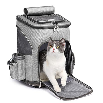 Wheeled Pet Carrier Backpack Pet Stroller, Travel Carrier, Car Seat for Small Dogs Cats Puppies, Comfort Cat Backpack Removable Rolling Wheels – Mesh Ventilation Windows (Grey) - color: Standard Grey