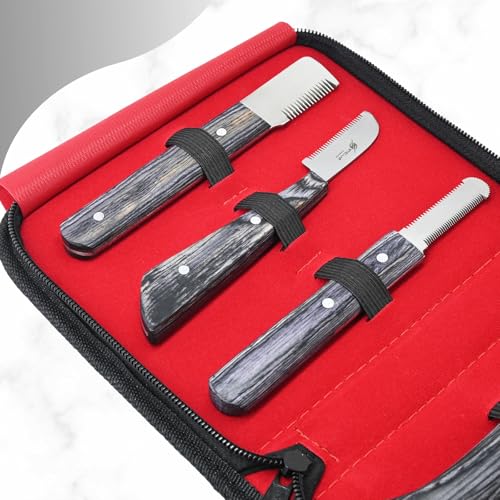 Dog Grooming Stripping Knife Set – 6-Piece Stainless Steel Hand Stripping Tools with Wooden Handles – Coarse, Medium, Fine & Extra-Fine Knives for Dogs, Cats & Wire-Coated Pets (Black) - color: Black