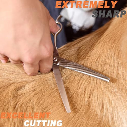 High-end Professional Dog Grooming Curved Thinning Scissors Teeth Blending Shears Pet Texturizing Thinner Blender Shears 7 Inch Extremely Very Sharp Made Of Stainless Steel Alloy For Dog Cat Groomer - style: 7inch Tiny Teeth Curved Thinning