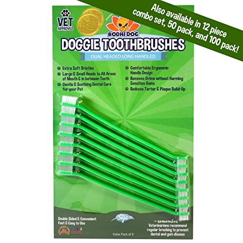 Bodhi Dog Dual-Headed Toothbrush for Dogs & Cats - Soft Bristles for Gentle Pet Dental Care - Puppy & Adult Teeth Cleaning - Easy-to-Use Design for Healthy Gums & Fresh Breath (8 Count) - size: 1 Count (Pack of 8)