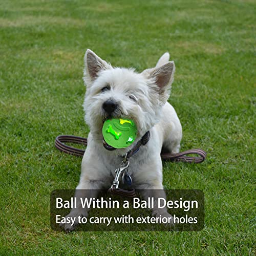 Leejec Dog Toys, 2.5" Interactive Light up Balls, Chew Toys for Medium and Small Breed, Rubber Durable Fetch Training Balls, Pet Birthday Gift, 3-Pack