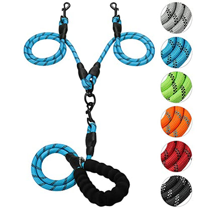 Double Dog Leash Reflective Detachable Coupler &360° Swivel Tangle Free,Heavy Duty Rope Leash Control with Padded Handle for Dual Large Medium Dogs Walking Running Training (Light Blue) - color: Light Blue