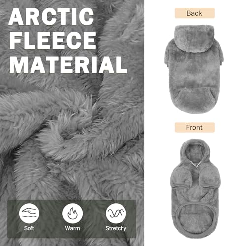 SCENEREAL Fleece Dog Sweaters Hoodie for Small Medium Large Dogs Girls Boys, Plush Fuzzy Dog Clothes Hoodies with Leash Hole, Winter/Fall Puppy Cold Weather Coat, Sherpa Hooded Sweatshirt, Grey M - color: Grey, size: Medium