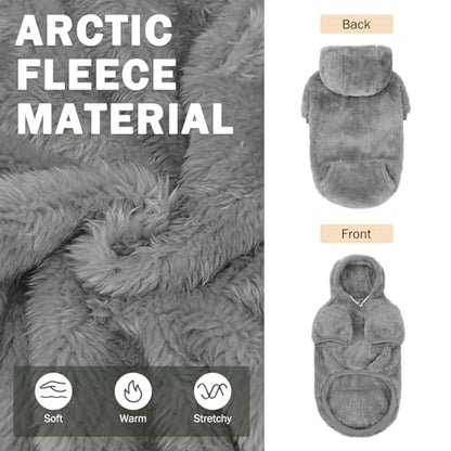 SCENEREAL Fleece Dog Sweaters Hoodie for Small Medium Large Dogs Girls Boys, Plush Fuzzy Dog Clothes Hoodies with Leash Hole, Winter/Fall Puppy Cold Weather Coat, Sherpa Hooded Sweatshirt, Grey M - color: Grey, size: Medium
