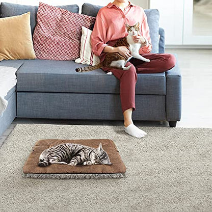 Self Warming Cat Bed, Foldable Self Heated Cat Mat Extra Warm Thermal Heating Pet Pad 24 x 20 inch for Indoor Outdoor Cats, Non-Slip Bottom Washable Non Electric Brown - color: Brown