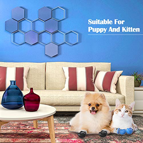 Weewooday 8 Pcs Dog Boots Shoes Socks Waterproof Cat Shoes Rain Snow Dog Booties Anti-Slip Cat Sock Booties with Adjustable Drawstring for Small Puppy(Blue,Black,Size 2: 2.34'' L X 1.68'' W) - size: Size 2: 2.34'' L X 1.68'' W