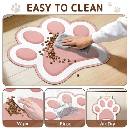 Dog Food Mat for Bowls, Absorbent Quick Dry Dog Cat Mats for Food and Water, Non-Slip Backing Pet Mat Pet Supplies - Pink 15.74 inch - color: Paw3