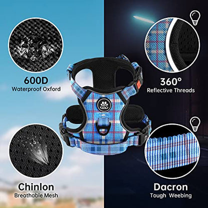 NESTROAD No Pull Dog Harness with Leash, Reflective No Choke Pet Vest Harness,Adjustable Soft Padded Dog Harness with Easy Control Handle for Small Dogs(Checkered Blue,Small) - color: Checkered Blue, size: 【S】neck 11-15" chest 15-21"