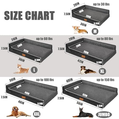 Patas Lague Orthopedic Dog Bed Large Sized Dog 36''X24'', Waterproof L Bolster Medium Pet Sofa Beds with Removable Washable Cover, Soft Pet Couch Crate Mat with Nonskid Bottom, Dark Grey - color: Dark Grey, size: 36"L x 24"W x 3.5"Th