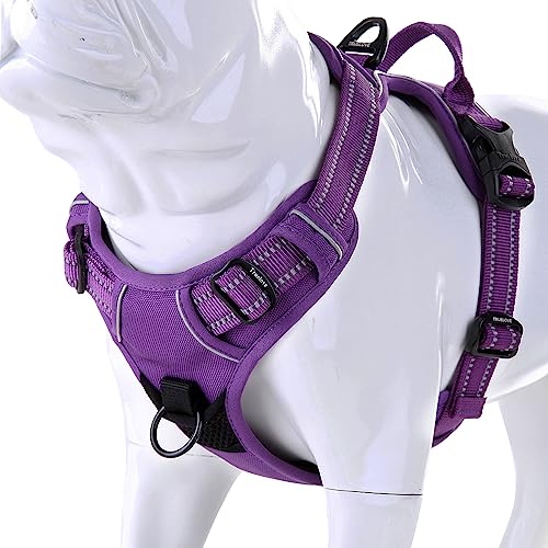 JUXZH Truelove No Pull Dog Harness with Easy Control Handle and 2 Leash Attachments,Reflective Adjustable Pet Vest - color: purple, size: Large (Pack of 1)