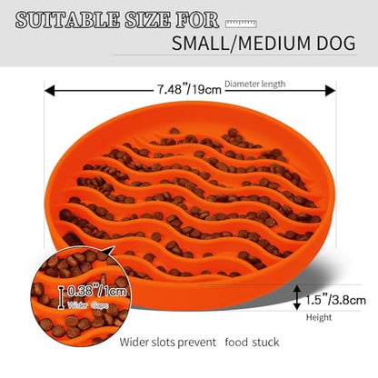 Slow Feeder Dog Bowls, Silicone Food Bowl Anti-Gulping, Pets Puppy Slow Feeder with Suction Cups, Dishwasher Microwave Safe for All Small Medium Dogs, Wave Design Orange - color: orange