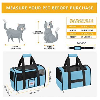 Cat Carrier Dog Carriers Airline Approved for Small Dogs, Kitten, Carriers for Small Medium Cats Under 15lb, Collapsible Soft Sided TSA Approved Pet Travel Carrier-Blue - color: Blue