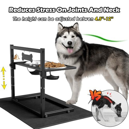 SHAINFUN Elevated Dog Bowls with Mat, Adjustable Height 4.3''-11.8'', Metal Stand, Two 1.7L Stainless Steel Food & Water Bowls for Large, Medium Dogs - size: metal plate - large dogs
