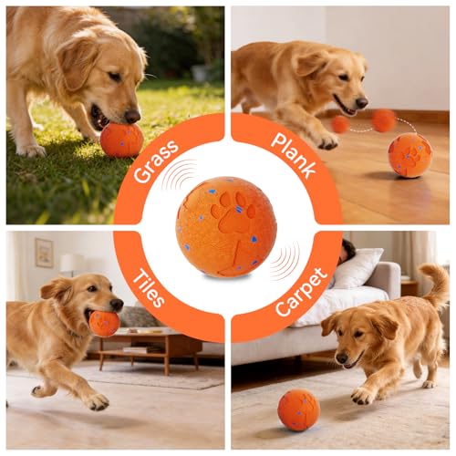 Smart Interactive Dog Toy Ball, Automatic Moving Rolling & Bouncing, Motion Activated E-TPU Dog Ball, Waterproof Chew Resistant for Medium & Large Dogs (Orange) - color: Orange