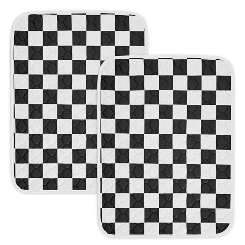 2 Pack Black Checkered Washable Pee Pads for Dogs, Checkered Reusable Dog Pee Pads, for Puppy Playpen, Crate, Whelping Box, Potty Training, Cute Aesthetic Absorbency, Leak-Proof Non-Slip - color: Black, size: 18"×24"