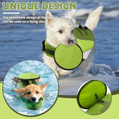 EMUST Life Jacket for Dogs, Adjustable Dog Life Vest for Swimming & Boating, Pet Safety Vest with Durable Rescue Handle and Reflective Stripes, Green, XL