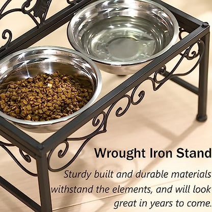 Elevated Dog Bowls for Medium Dogs, Raised Dog Bowl with Double Stainless Steel Bowls for Food and Water, Matte Black Tall Dog Bowl with Metal Stand, Perfect for Medium Large Dogs and Pets - Height 9" - size: 9" Height Matte Black