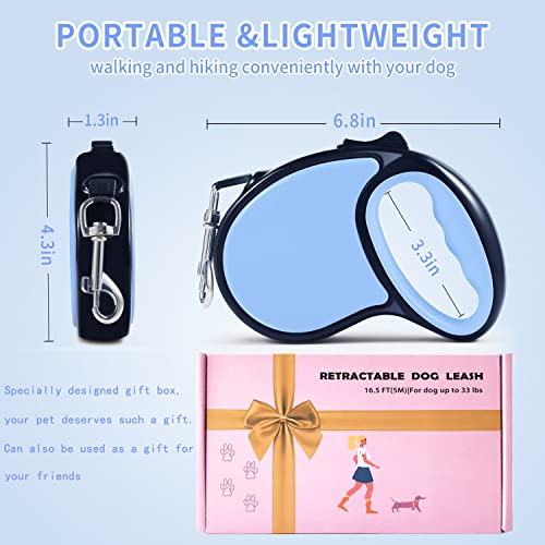 Retractable Dog Leash,[Strong Nylon Tape][One-Handed One Button Lock] for Small Medium Dogs and Cats,16ft Pet Walking Leash with 360°Tangle-Free Design,Anti-Slip Handle,Gift Package (Light Blue) - color: Light Blue