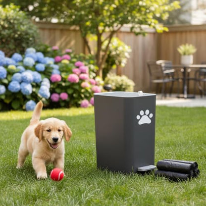 8L/2 Gal Dog Poop Trash Can Outside, Outdoor Dog Wast Trash Container with Step Pedal, Plastic Pet Waste Garbage Can-(Include 90 Waste Bags)-Ideal for Yard,Porch