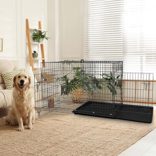 Dog Crate, 24/30/36/42/48 Inch Dog Crates for Small Medium Large Dogs Indoor, Folding Metal Dog Kennel Dog Cage with Double-Door, Divider Panel, Removable Tray, Locks and Handle, (48 Inch, Black) - color: BLACK, size: 48.0"L x 29.0"W x 31.0"H