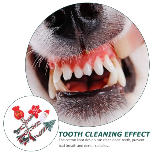 Kichvoe Christmas Dog Chew 4pcs Set Plush Teething Puppy with Knotted Rope for Dental Cleaning and Training, Portable Interactive Household Dog for Puppies