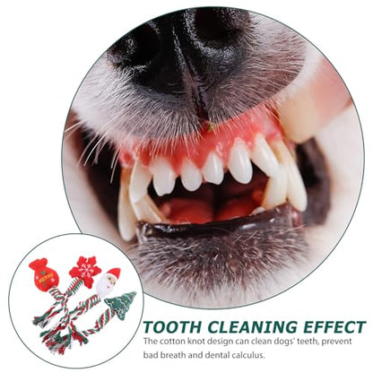 Kichvoe Christmas Dog Chew 4pcs Set Plush Teething Puppy with Knotted Rope for Dental Cleaning and Training, Portable Interactive Household Dog for Puppies