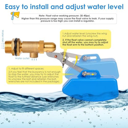 Brass Float Valve 3/4 Inch, Livestock Water Tank Float Valve Switch Brass Float Ball Valve Shut Off Pool Auto Fill Valve for Automatic Waterer - style: 3/4" Blue