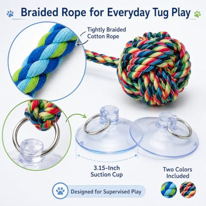 Interactive Dog Toys for Small and Medium Dogs, 2 Pack Suction Cup Tug of War Dog Toy, Puppy Teething & Enrichment Toys for Boredom, Durable Cotton Rope