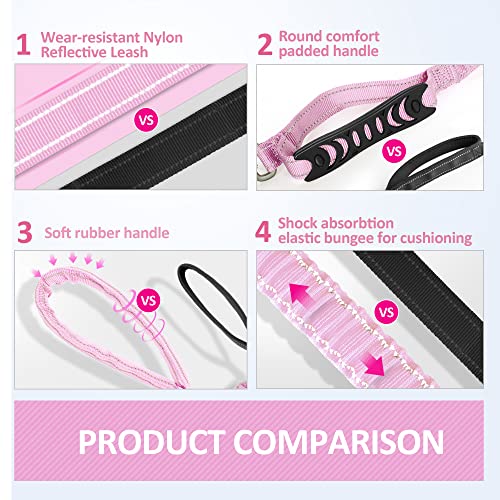 IOKHEIRA Dog Leash, Multifunctional for Medium & Large Dogs, Adjustable with Car Seatbelt, 4-6 FT Strong Bungee, Pink - color: Pink