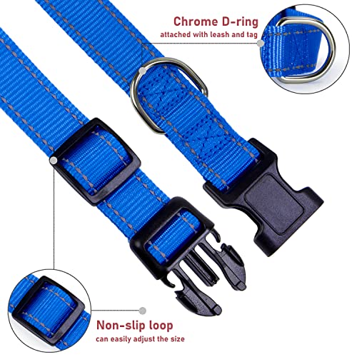 Reflective Dog Collar with Buckle Adjustable Safety Nylon Collars for Small Medium Large Dogs, Navy Blue XS - color: Navy Blue, size: X-Small :Width 5/8",Neck 8-12"