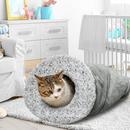 Covered Cat Bed for Indoor Cats, Washable Fluffy Cat Sleeping Bag | Warm Winter Pet Cave Bed for Relax & Play, Cozy Kitten Tunnel Nest for Cold Weather