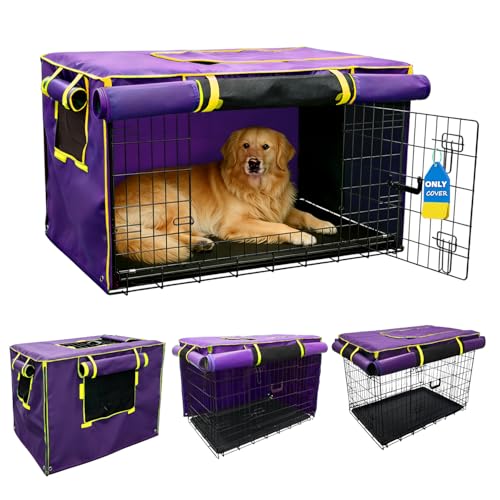 42-Inch Purple Dog Crate Cover – Light-Blocking Protective Cover with Roller Shades, Sound-Dampening Sunshade for Wire Kennels, Features Breathable Side Window (Cover Only) - color: Purple, size: 42.0"L x 28.0"W x 30.0"H