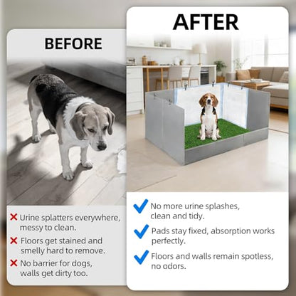 High Walls Dog Pee Pad Holder with Artificial Grass, 32.3"x22"x15.7" Foldable No-Splash No Assembly Indoor Dog Litter Box for Small/Medium Dogs Puppy Potty Training (Gray1) - color: (Gray1-with grass pad)