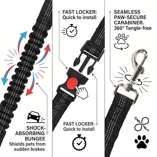 Heavy Duty Dog Seat Belt for Cars, 2-in-1 Chew Proof Pet Car Harness Tether with Headrest & Buckle, Elastic Bungee Pet Seat Belt for Truck Travel Accessories, Fits for Small Medium Large, Black