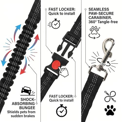 Heavy Duty Dog Seat Belt for Cars, 2-in-1 Chew Proof Pet Car Harness Tether with Headrest & Buckle, Elastic Bungee Pet Seat Belt for Truck Travel Accessories, Fits for Small Medium Large, Black