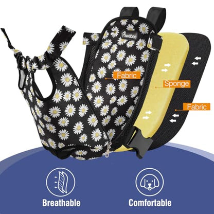 Pawaboo Pet Carrier Backpack, Adjustable Pet Front Cat Dog Carrier Backpack Travel Bag, Legs Out, Easy-Fit for Traveling Hiking Camping for Small Medium Dogs Cats Puppies, Small, Black Daisy - color: E-Black Daisy, style: Small (Pack of 1)