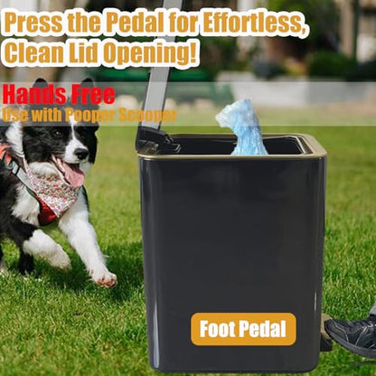 Metal Dog Pooper Scooper for Yard - 3.2Gal Dog Poop Trash Can Outside with Pedal - Pet Waste Container Outdoor - Stainless Steel Garbage Bucket with Lid - Trash Bin, Long Handle Tray and Rake - Black