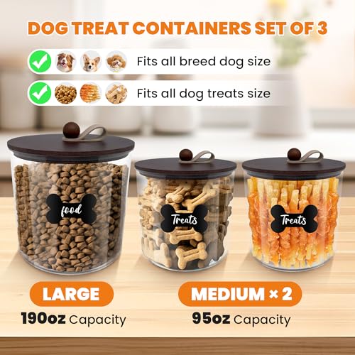 HOYTAMDAR 3 Pack Airtight Dog Treat Containers with Bamboo Lids, Dog Treat Jars with Scoops, Clamps, Labels and Marker, Dog & Cat Treat Holder, Brown - color: Brown - 3 Pack