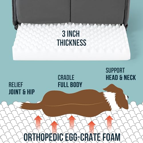PELZIN Orthopedic Dog Bed House - Indoor Dog Tent with Washable Removable Cover - Pet Bed with Cover Cave - Nonskid Bottom, Ideal for Medium Breeds & Fits 30-Inch Crate - 29"x18", Charcoal - size: 29"L x 18"W x 19"Th