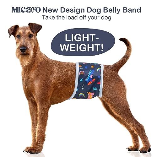 MICOOYO Male Dog Diaper Lightweight Dog Wraps Washable Dogs Diapers Doggie Belly Bands for Male Dogs, Puppy Diapers Large (Dinosaur,L) - size: Large (14''-18'')